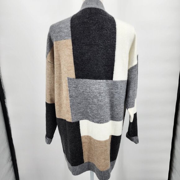 PAPER CRANE Colorblock Open Front Long Cardigan Sweater Small NWT - Picture 6 of 11